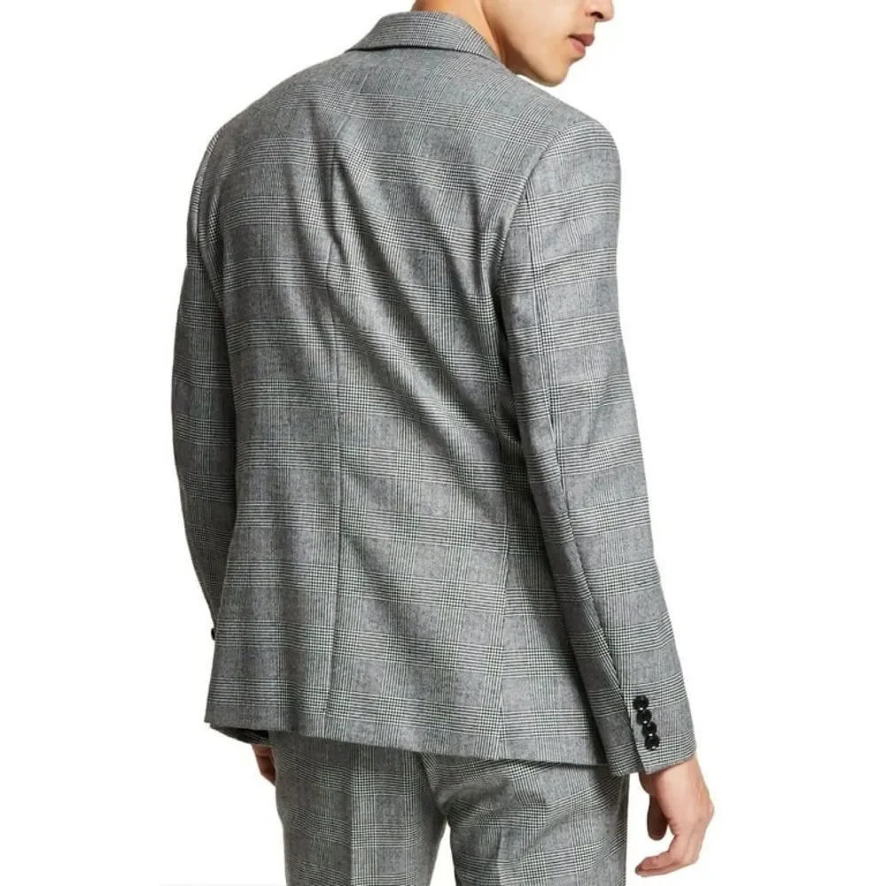 Bar III Glen Plaid Skinny-Fit Suit Jacket in Black-White, NWT, Size 44L